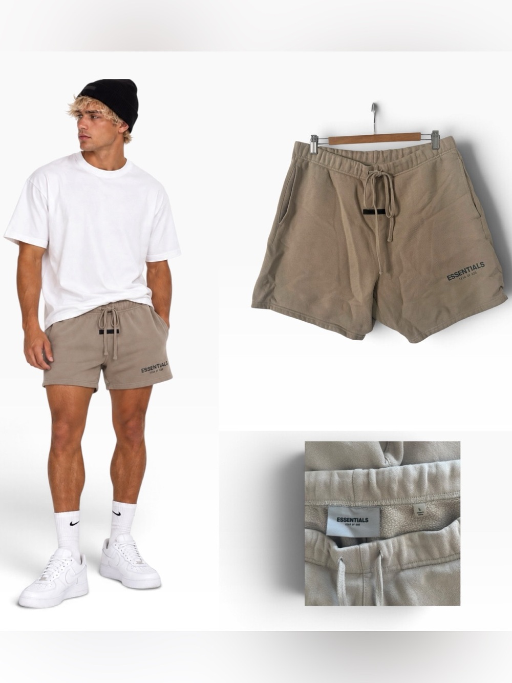 Fear of God Essentials Khaki Drawstring Shorts - Size L
